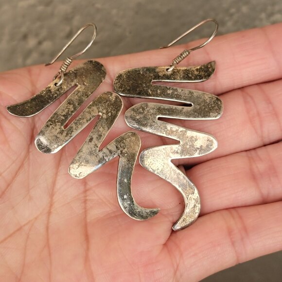 Vintage 925 sterling silver handmade MEXICO modernist swirl zig zag squiggle - Picture 9 of 14